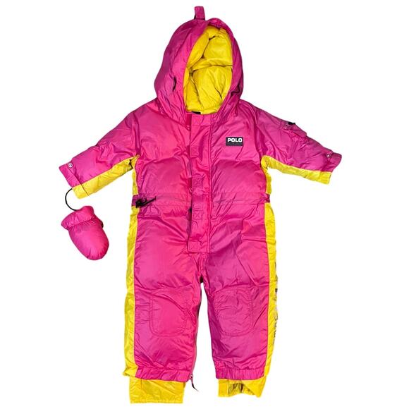Ralph Lauren Other - VTG Ralph Lauren Goose Down SnowSuit Bunting 12m-24m Pink & Yellow Puffer Zipper